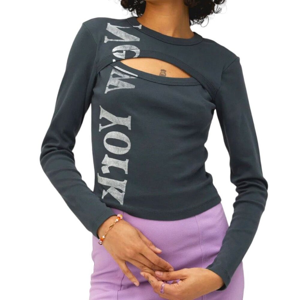 New! Daydreamer Women's New York Peak A Boo Shrunken Tee Vintage Black XS NWT